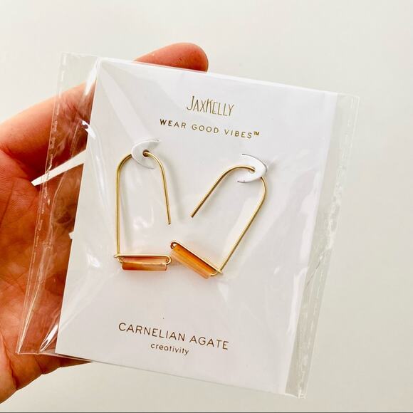 NEW REVOLVE NORDSTROM 18kt Gold Filled Vermeil Orange Red Carnelian Bead Earring - Picture 5 of 8